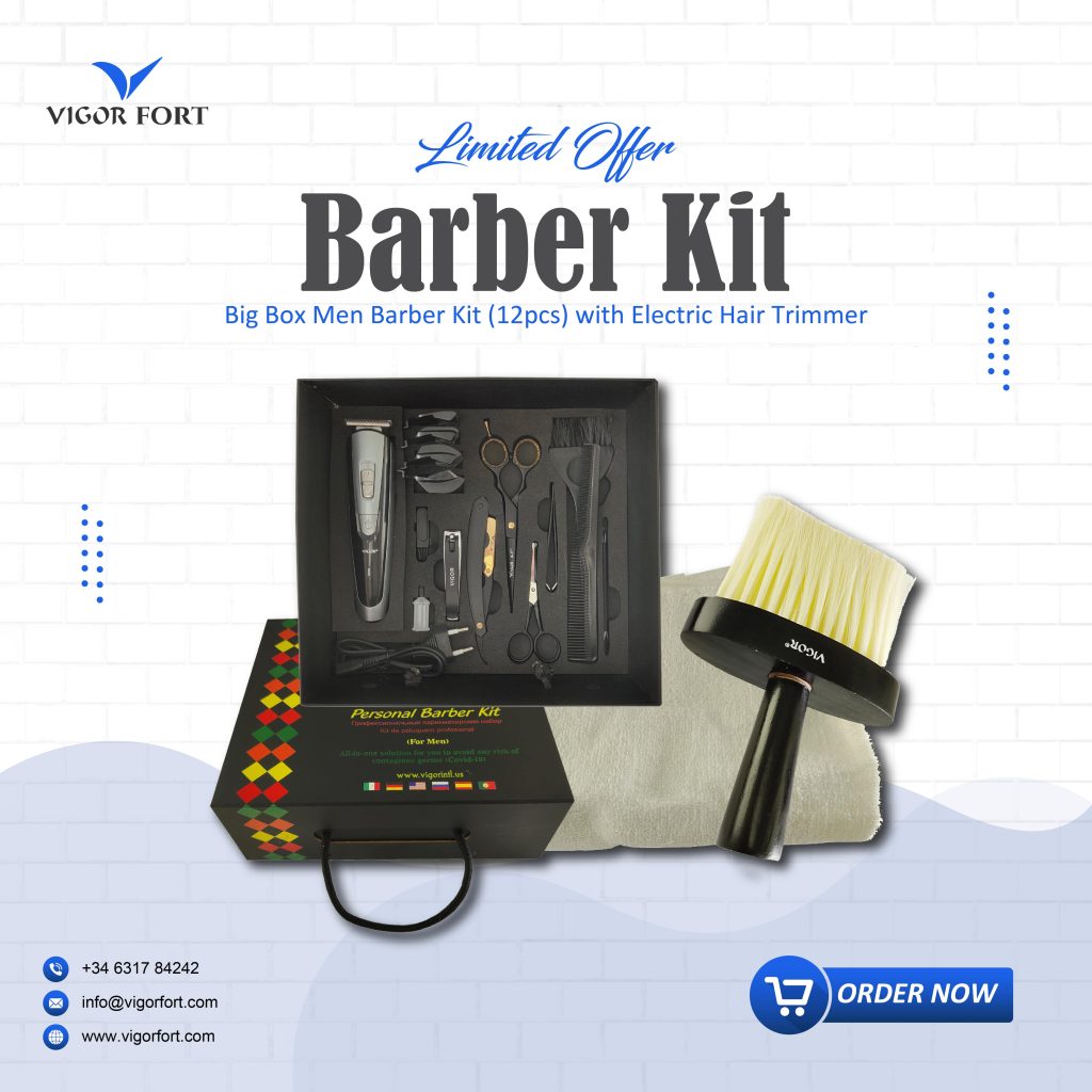 Big Box Men Barber Kit (12pcs) with Electric Hair Trimmer